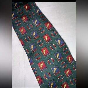 Vintage Tommy Hilfiger Tie Mens Green  Swordfish Graphic,  Italian Silk USA